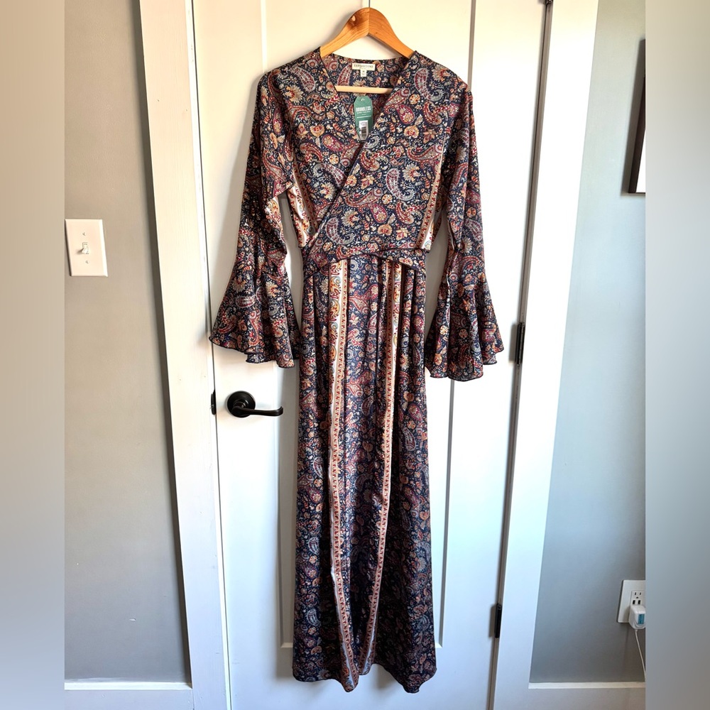 EARTHBOUND Navy Paisley Maxi Dress with Rust and Cream Accents